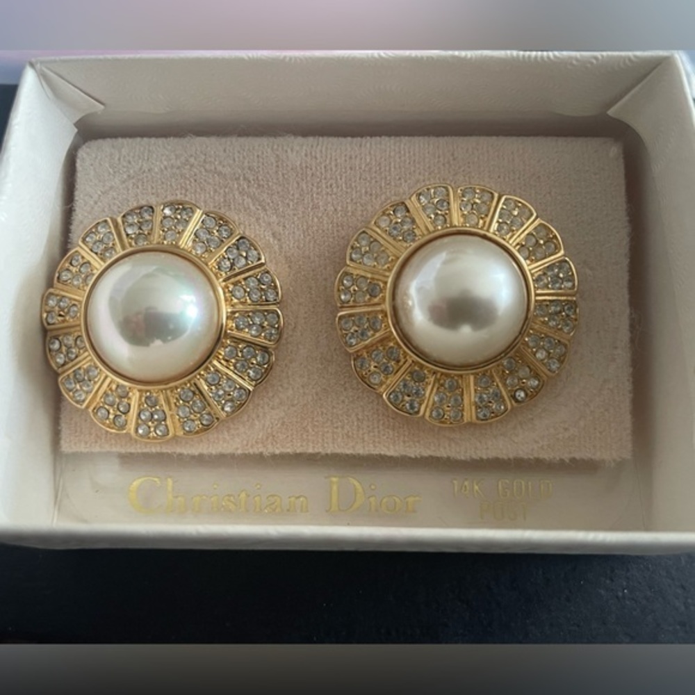 CHRISTIAN DIOR 14k gold post earrings